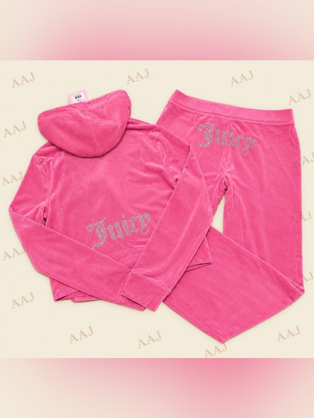 Juicy Couture Hot Pink Velour Zip Hoodie & Pants Set - L